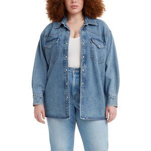 Levi's Women's Dylan Relaxed Western Shirt Relaxed Fit 2X Indigo Stonewash